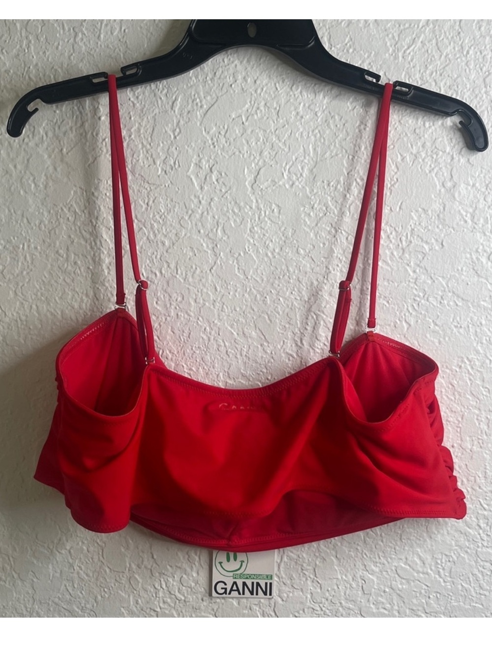 Ganni Black Bandeau High-Waist Bikini Set in Red Euro Size 48 - Picture 7 of 10